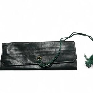 Amity Dark Green Cowhide Leather Travel Jewelry Accessories Case Pockets  *flaw